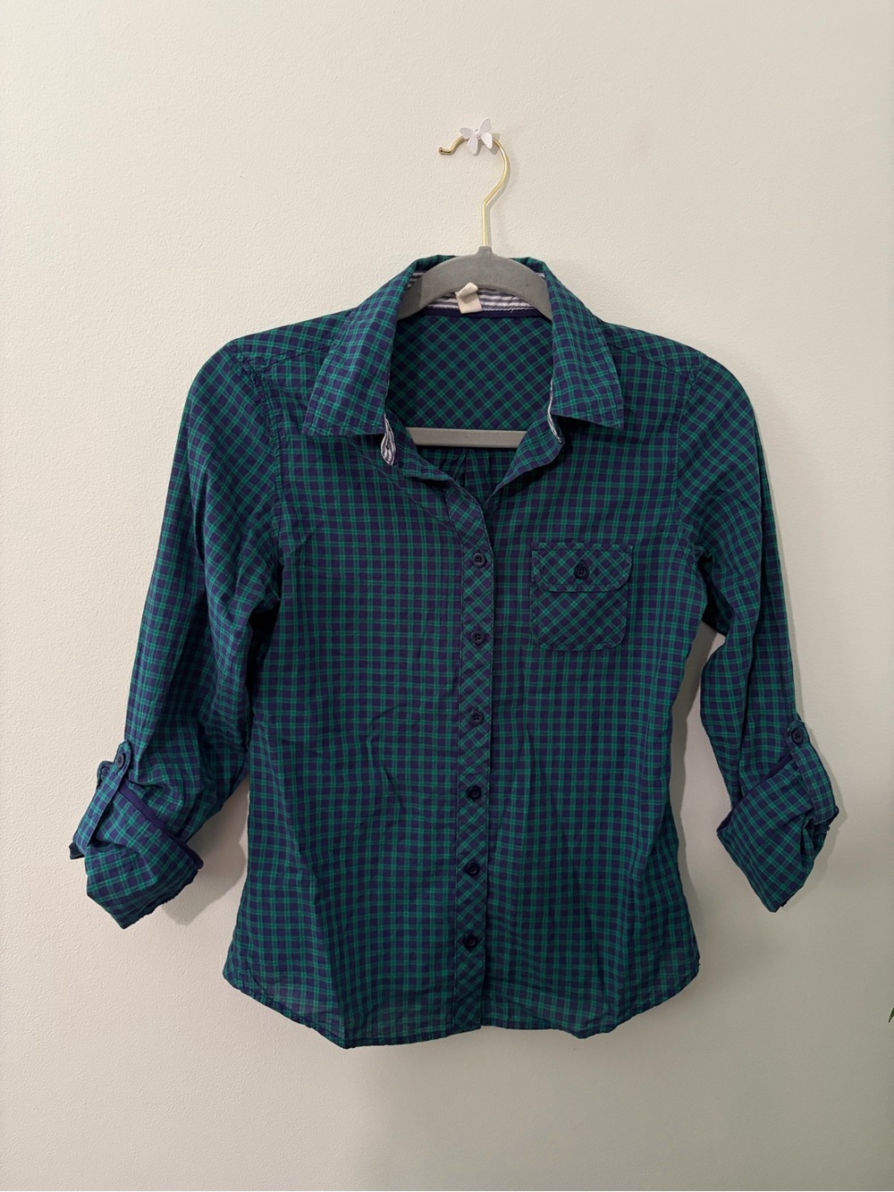 krazy kat Green and Navy Plaid Shirt